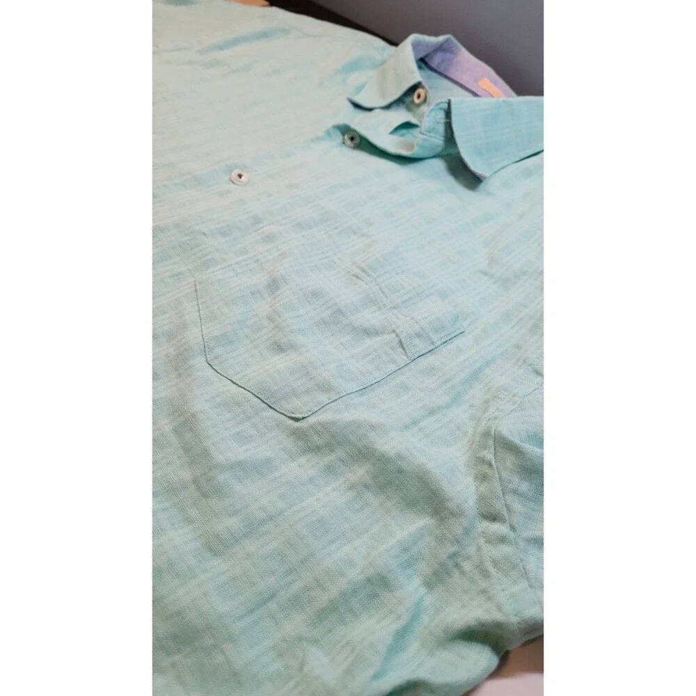 Tommy Bahama Linen Cotton Blend Shirt Men's XL Mint Aqua Green Button Up Resort